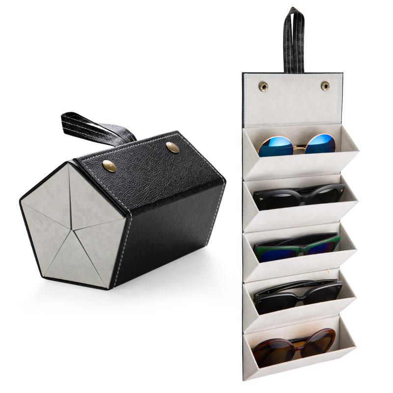 Travel Sunglasses Organizer 5 Slots Foldable Glasses Case Multiple Pairs Eyeglasses Storage Box Wall Mounted Sunglass Holder