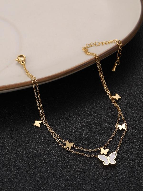 Butterfly Decor Double Layer Anklet For Women & Men, Fashion All-match Accessory, Trendy Accessories for Party and Daily Life