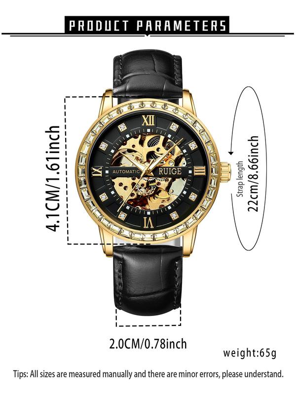 Men's Classic Skeleton Mechanical Watch, Fashion Round Dial Luminous Waterproof Watch for Party, Daily Decor, Trendy All-match & Exquisite Watch for Birthday Gift with Box