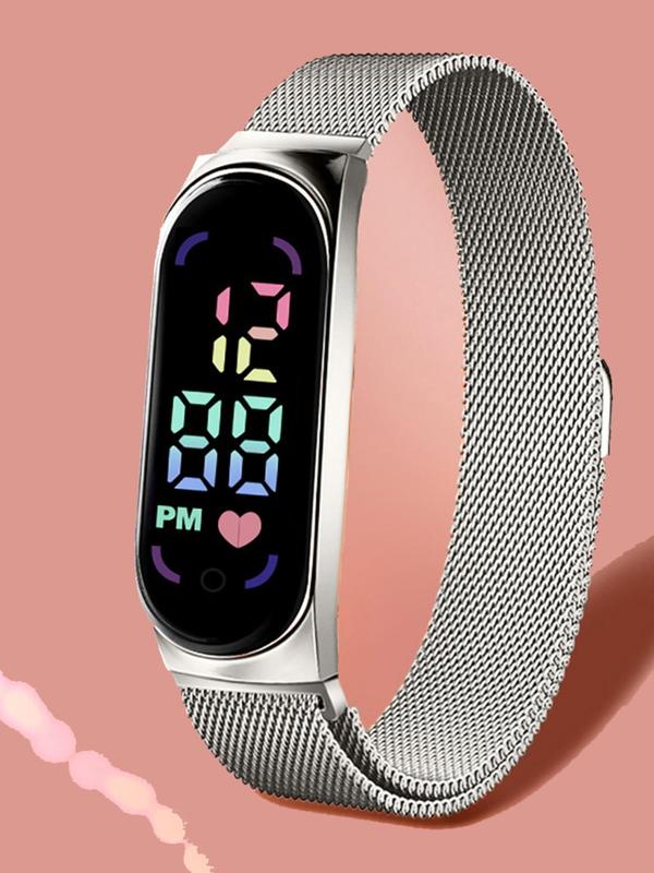 Women's Fashion Digital Watch, 2024 New Style Casual Digital Watch with Magnetic Milanese Strap, Trendy All-match & Exquisite Watch for Birthday Gift