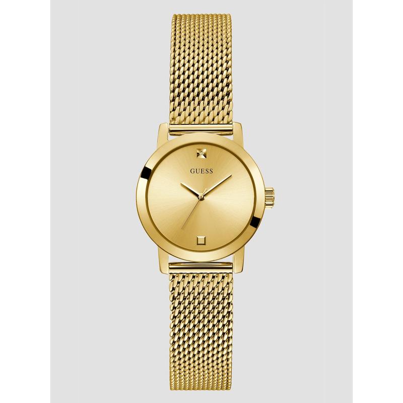 GUESS Female Gold-Tone Mesh Diamond Analog Watch