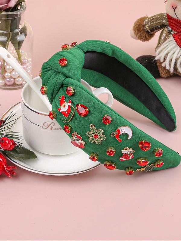 Christmas Themed Knot Design Headband, Elegant Rhinestone Decor Headband for Women & Girls, Fashion Hair Accessories for Party, Daily Clothing Decor