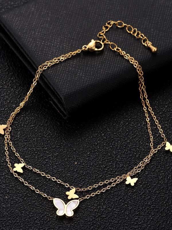 Butterfly Decor Double Layer Anklet For Women & Men, Fashion All-match Accessory, Trendy Accessories for Party and Daily Life