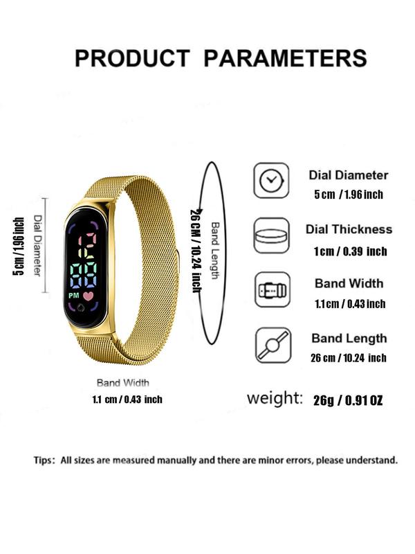 Women's Fashion Digital Watch, 2024 New Style Casual Digital Watch with Magnetic Milanese Strap, Trendy All-match & Exquisite Watch for Birthday Gift