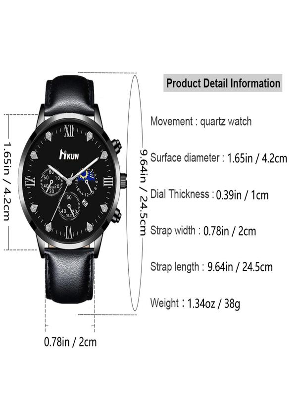 Men's Watch & Jewelry Set, Fashion Round Dial Analog Quartz Watch & Chain Bracelet & Cross Pendant Necklace & Ring, Trendy Watch Set for Men As Gift, without Box