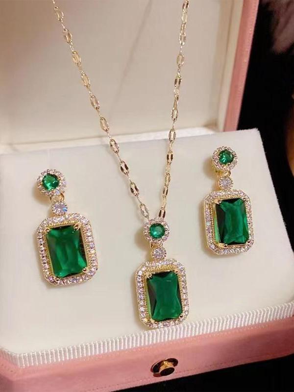 Women's Elegant Rhinestone Decorated Jewelry Set, Fashion Pendant Necklace & Dangle Earrings, Trendy All-match & Exquisite Jewelry Set for Birthday Gift