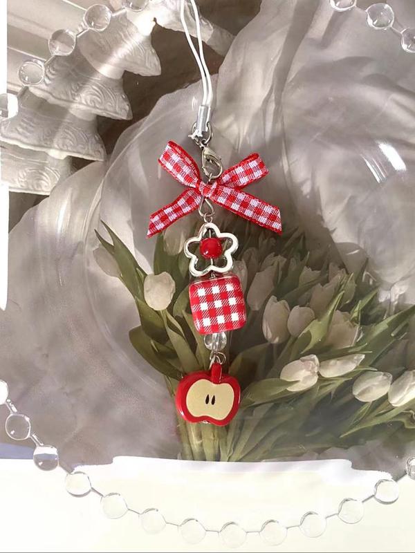 Cute Apple Design Keychain, Bow & Flower Decor Keychain for Car Key & Phone for Women & Girls, Fashion Y2k Accessories for Bag Decoration