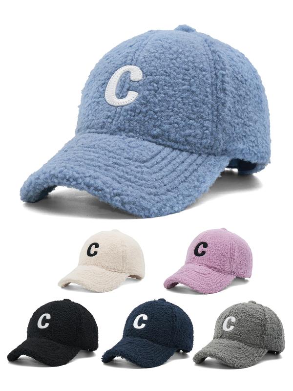 Letter Embroidery Baseball Cap, Casual Trendy Fuzzy Baseball Cap, Fashionable Hat for Fall & Winter for Women & Girls, Perfect Gift for Creative