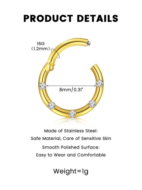 Rhinestone Decor Nose Ring, Fashionable Simple Design Hoop Earring, Stainless Steel Nose Ring, Body Jewelry for Men & Women