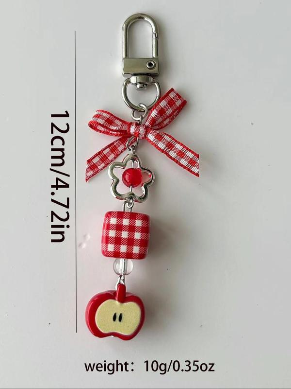 Cute Apple Design Keychain, Bow & Flower Decor Keychain for Car Key & Phone for Women & Girls, Fashion Y2k Accessories for Bag Decoration