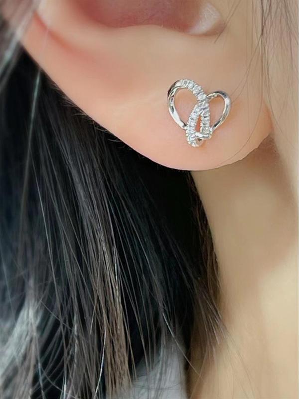 Rhinestone Heart Design Stud Earrings for Galentine's Party Style, Fashion Elegant Women's Anniversary Wedding Engagement Party Jewelry Gift