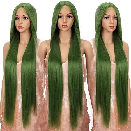 [Style Icon] 38” Super Long Silky Straight Wigs Lace Front Wigs Pre-Plucked 4.5” Deeper Middle Part Wig Black Synthetic Wig