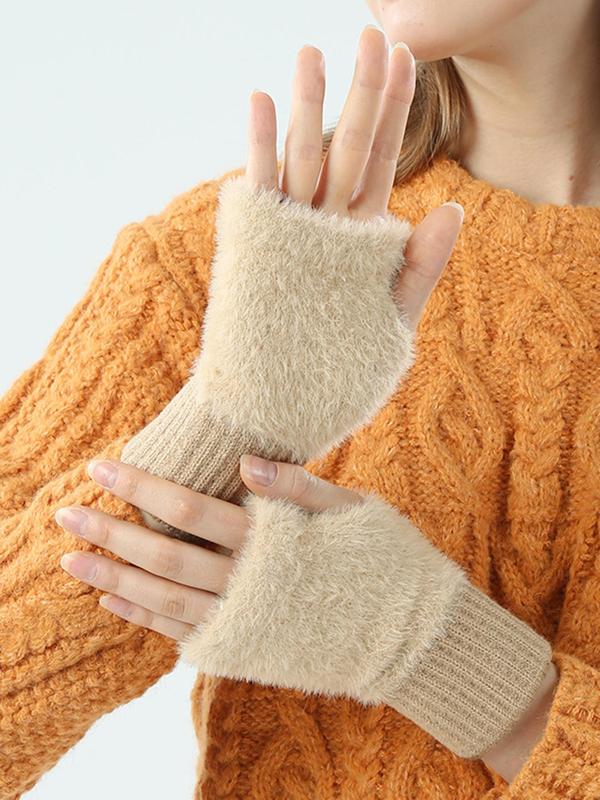 Women's Solid Color Fingerless Gloves, Casual Trendy Warm Gloves for Fall & Winter, Fashion Accessories for Women & Girls