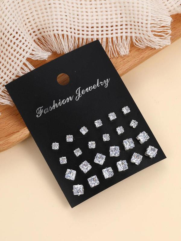 Fashion Mixed Size Rhinestone Decorated Stud Earring, Casual Heart & Square Shaped Stud Earrings for Women & Men, Jewelry for Party, Daily Clothing Decor for Girl & Boy