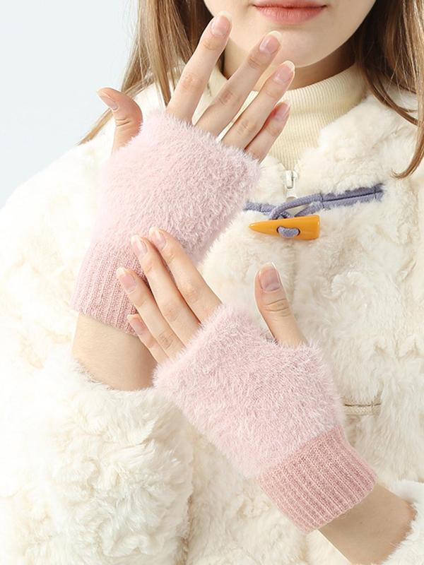 Women's Solid Color Fingerless Gloves, Casual Trendy Warm Gloves for Fall & Winter, Fashion Accessories for Women & Girls