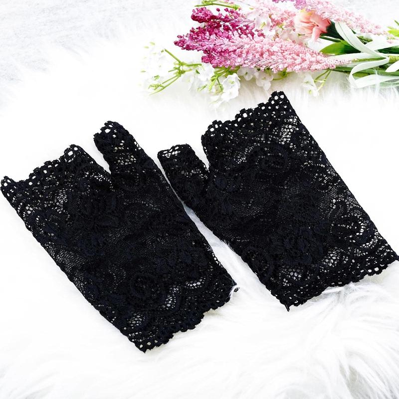 2 Pairs Women's Lace Gloves Fingerless Floral Gloves Bridal Prom Gloves for Wedding Party Costume Accessories