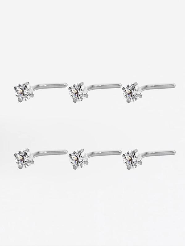 Unisex Rhinestone Decor Nose Studs, 6pcs Nose Rings for Women & Men, Summer Trendy Nose Piercing Jewelry, Punk Accessories, Body Jewelry for Party, Daily Clothing Decor for Girl