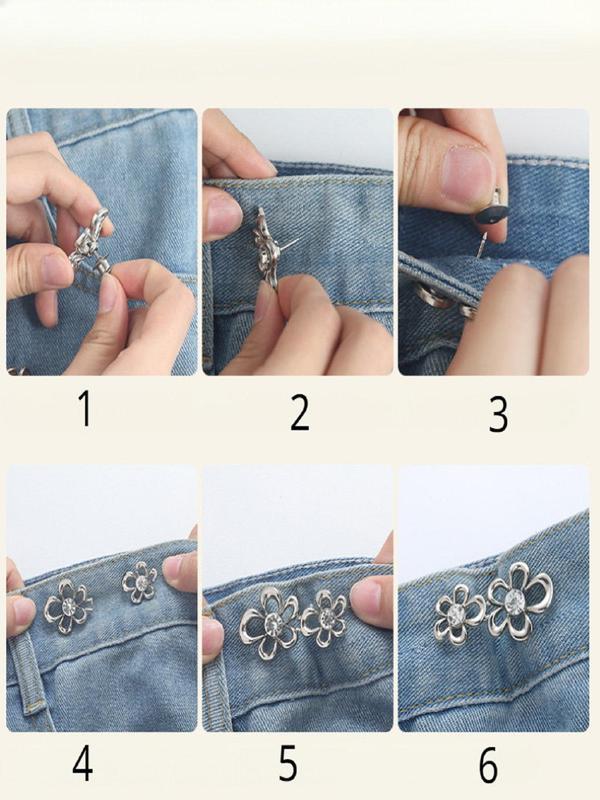 Rhinestone Decor Flower Design Waist Buckle, Fashionable Waist Adjustment Button for Women & Girls, Trendy Exquisite Clothes Accessories for Party Decor