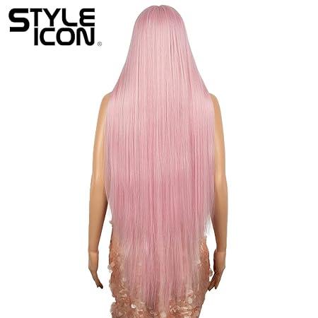 [Style Icon] 38” Super Long Silky Straight Wigs Lace Front Wigs Pre-Plucked 4.5” Deeper Middle Part Wig Black Synthetic Wig