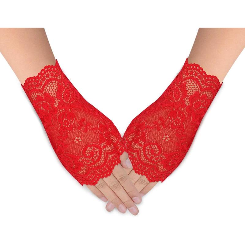 2 Pairs Women's Lace Gloves Fingerless Floral Gloves Bridal Prom Gloves for Wedding Party Costume Accessories