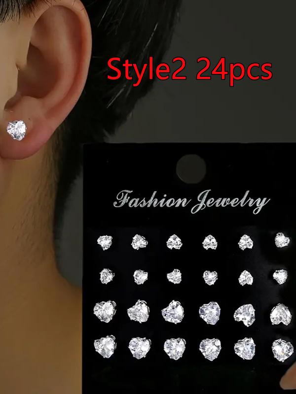 Fashion Mixed Size Rhinestone Decorated Stud Earring, Casual Heart & Square Shaped Stud Earrings for Women & Men, Jewelry for Party, Daily Clothing Decor for Girl & Boy