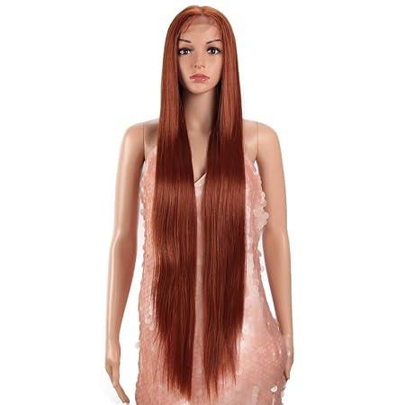 [Style Icon] 38” Super Long Silky Straight Wigs Lace Front Wigs Pre-Plucked 4.5” Deeper Middle Part Wig Black Synthetic Wig