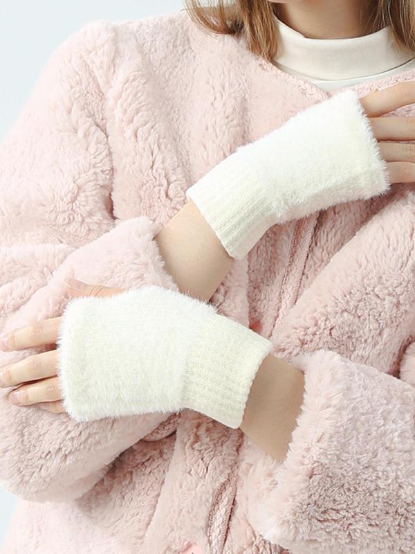 Women's Solid Color Fingerless Gloves, Casual Trendy Warm Gloves for Fall & Winter, Fashion Accessories for Women & Girls