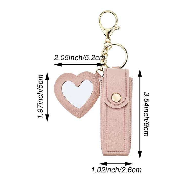 Portable Lipstick Holder Keychain, 1 Count Mini Lipstick Storage Case with Heart Shaped Mirror, Makeup Organizer for Women Girls