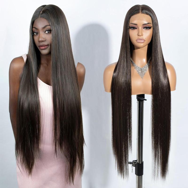 [Style Icon] 38” Super Long Silky Straight Wigs Lace Front Wigs Pre-Plucked 4.5” Deeper Middle Part Wig Black Synthetic Wig