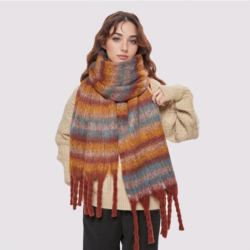 Women's thickened warm scarf Winter Hundreds of neck scarf long 87*16inch Geometric Pattern Geometric Double-Sided