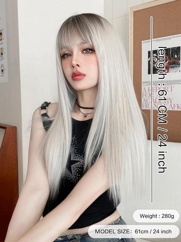 24 Inch Women's Long Straight Synthetic Wig with Bangs, Gorgeous Fluffy Wigs for Party, Elegant All-match Fashion Accessories for Daily & Party Decoration