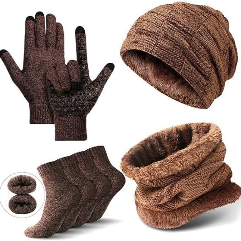 Unisex Winter Warm Set - Fleece-Lined Beanie, Scarf, Touchscreen Gloves & Socks for Outdoor Sports, Snow Activities, and Daily Comfort