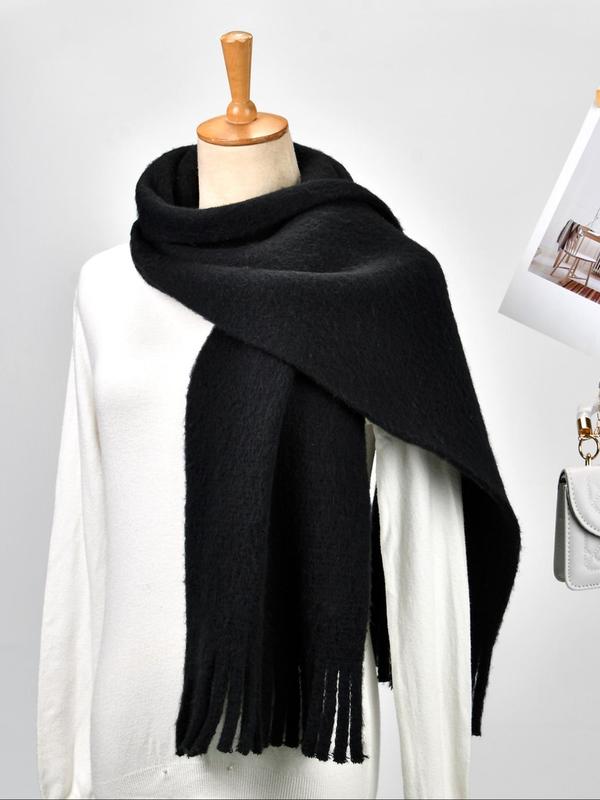 2024 New Style Solid Color Tassel Decor Scarf, Casual Soft Warm Shawl for Women & Men, Fashion Accessories for Daily Wear, Elegant Scarf for Winter