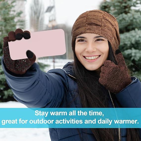 Unisex Winter Warm Set - Fleece-Lined Beanie, Scarf, Touchscreen Gloves & Socks for Outdoor Sports, Snow Activities, and Daily Comfort