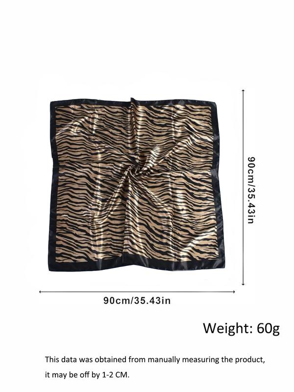 Women's Elegant Zebra Stripe Print Square Scarf, Fashionable Contrast Binding Design Bandana for Daily Wear, Casual Trendy Scarf for Women