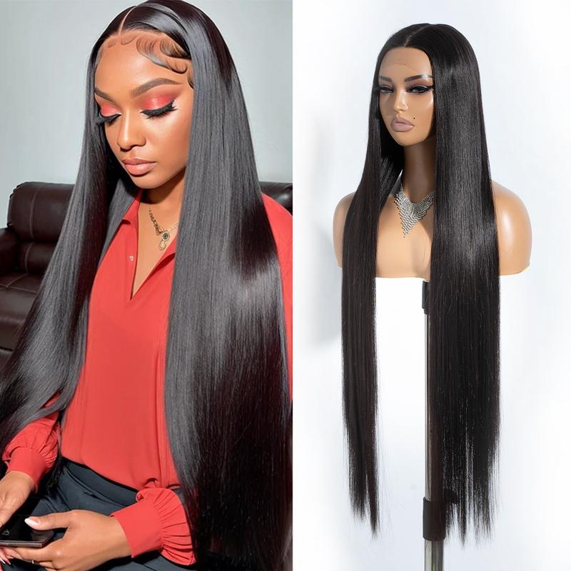 [Style Icon] 38” Super Long Silky Straight Wigs Lace Front Wigs Pre-Plucked 4.5” Deeper Middle Part Wig Black Synthetic Wig