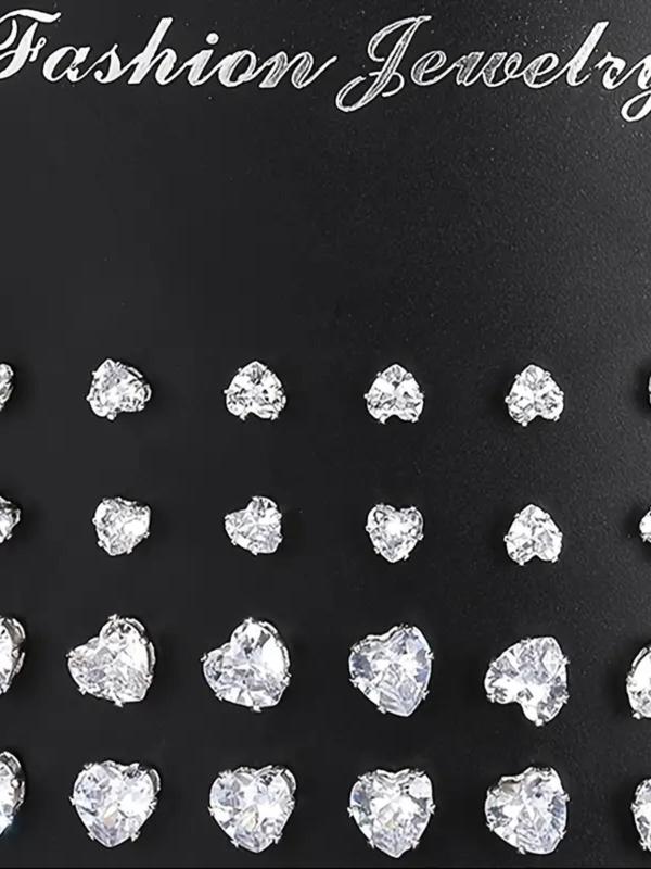 Fashion Mixed Size Rhinestone Decorated Stud Earring, Casual Heart & Square Shaped Stud Earrings for Women & Men, Jewelry for Party, Daily Clothing Decor for Girl & Boy