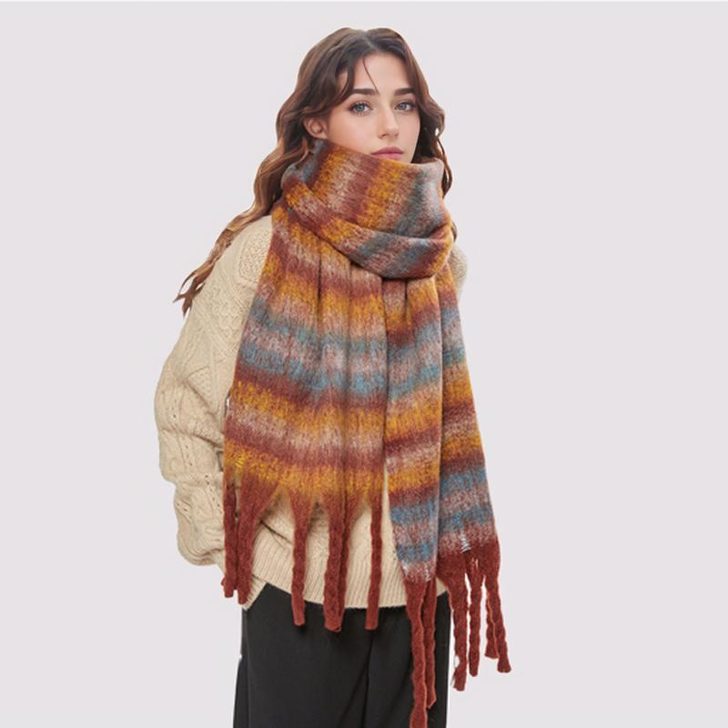 Women's thickened warm scarf Winter Hundreds of neck scarf long 87*16inch Geometric Pattern Geometric Double-Sided