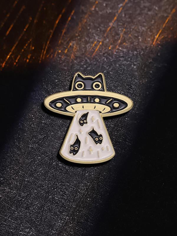 Cute Cartoon Cat & Space Ship Design Brooch Pin, Fashion Jewelry Accessories for Men & Women, Fashion Brooch for Party, Daily Clothing Decor, Trendy All-match & Exquisite Brooch for Birthday Gift