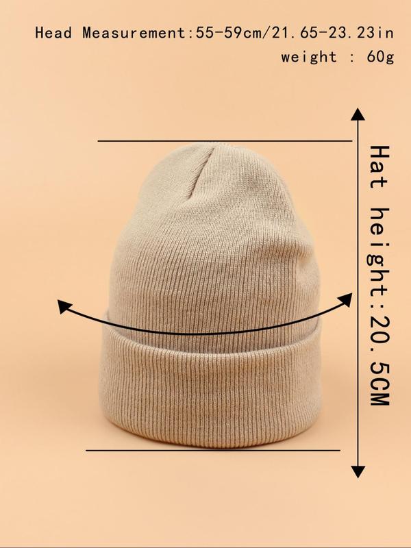 Unisex Casual Sportive Letter Label Beanie Hat, Fashionable Knitted Simple Style  Hat, Warm Solid Knitting Hat for Fall & Winter