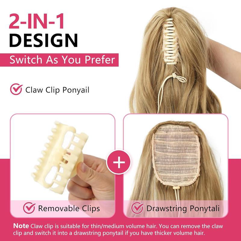 Vigorous Ponytail Extension 24 Inch Long Curly Wavy Claw Clip in Ponytail Hair Extensions,Synthetic Ponytail Hair Extension Clip in Hairpiece for Daily Use