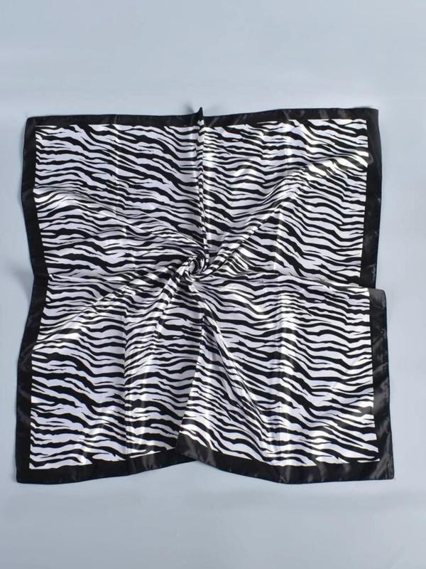 Women's Elegant Zebra Stripe Print Square Scarf, Fashionable Contrast Binding Design Bandana for Daily Wear, Casual Trendy Scarf for Women