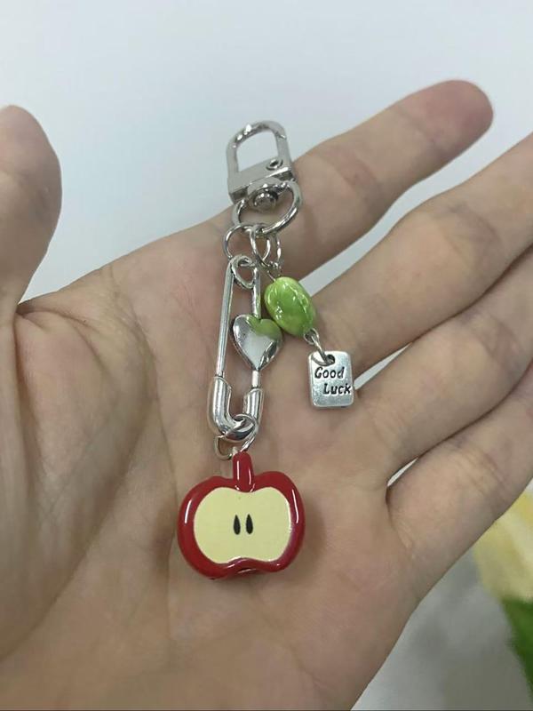 Cute Apple Design Keychain, Bow & Flower Decor Keychain for Car Key & Phone for Women & Girls, Fashion Y2k Accessories for Bag Decoration