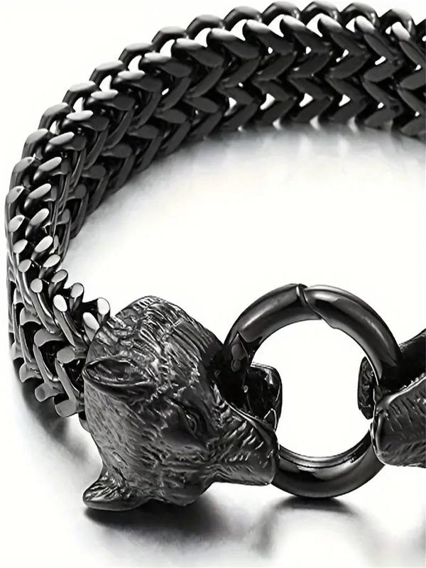 Vintage Wolf Head Chain Bracelet, Stainless Steel Jewelry for Party, Daily Clothing Decor, Trendy All-match & Exquisite Jewelry for Birthday Gift