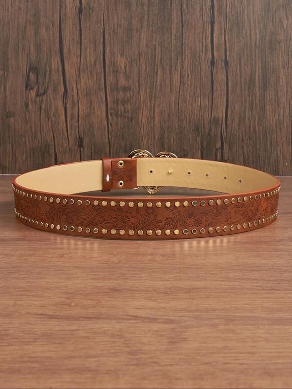 Women's Vintage Western Belt, Fashion Heart Shaped Bull Head Decor Belt for Party, Daily Clothing Decor, Trendy All-match & Exquisite Belt for Birthday Gift