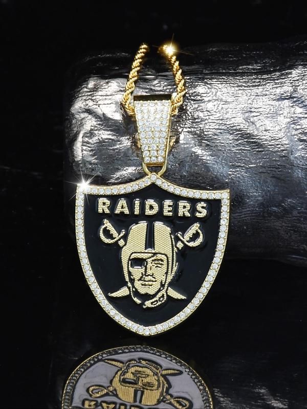 NFL Team Logo Pendant Necklace, Rhinestone Decor Stainless Steel Necklace for Men, Fashion Jewelry for Party, Daily Decor, Trendy All-match & Exquisite Jewelry for Birthday Gift