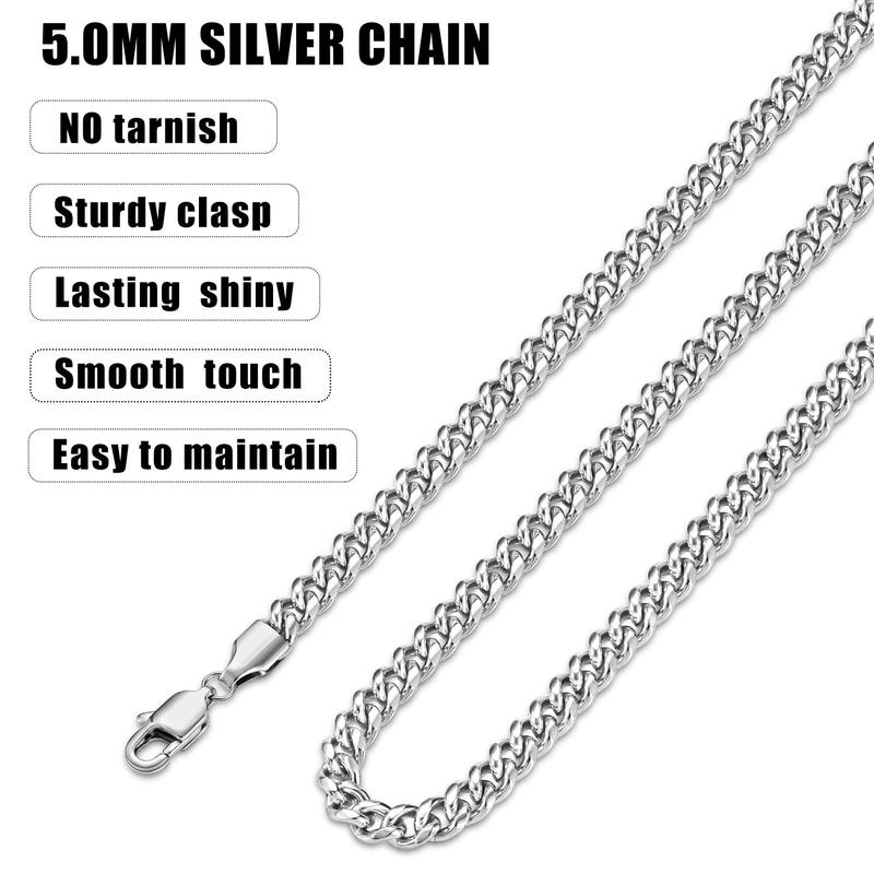 Stainless Steel Cuban Chain Necklace for Men and Women, Silver Mens Necklace for Boys, Christmas Gift