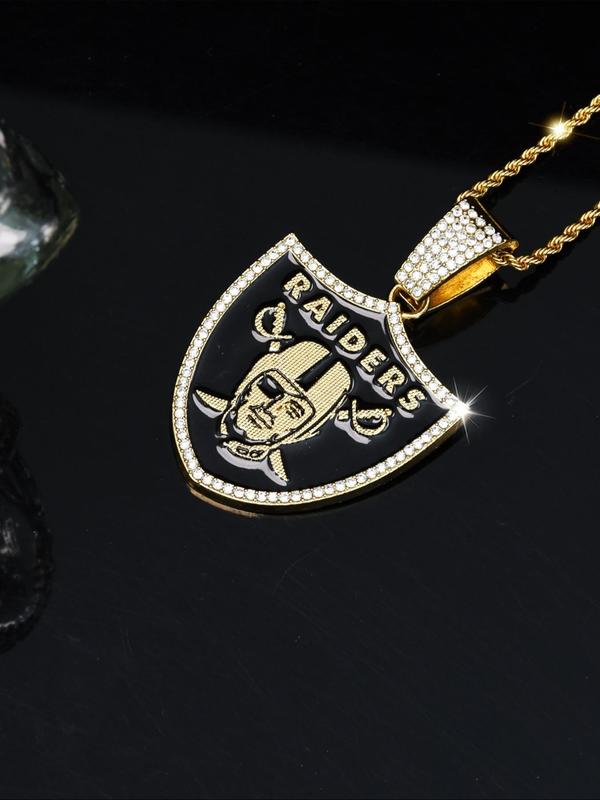 NFL Team Logo Pendant Necklace, Rhinestone Decor Stainless Steel Necklace for Men, Fashion Jewelry for Party, Daily Decor, Trendy All-match & Exquisite Jewelry for Birthday Gift