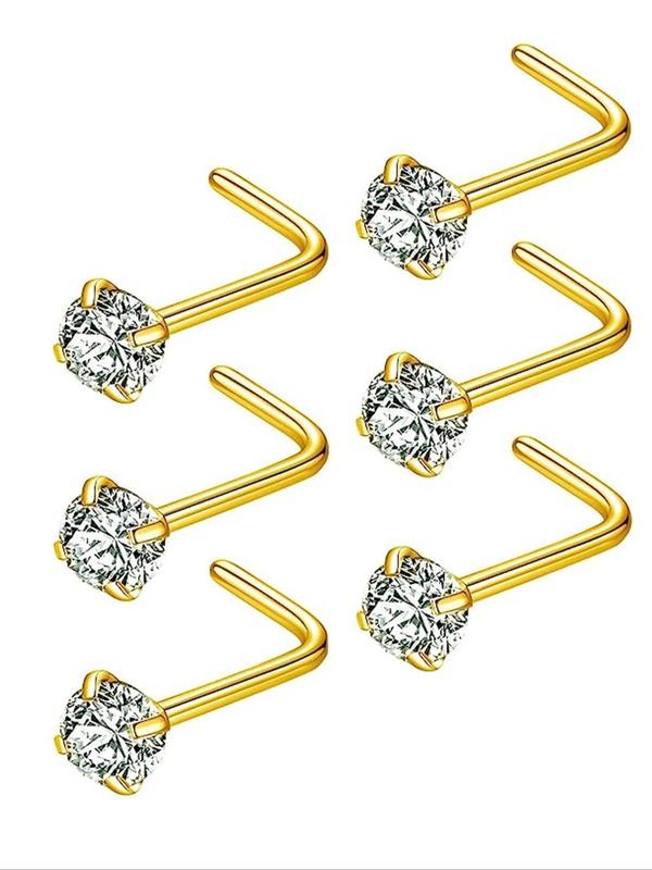 Unisex Rhinestone Decor Nose Studs, 6pcs Nose Rings for Women & Men, Summer Trendy Nose Piercing Jewelry, Punk Accessories, Body Jewelry for Party, Daily Clothing Decor for Girl