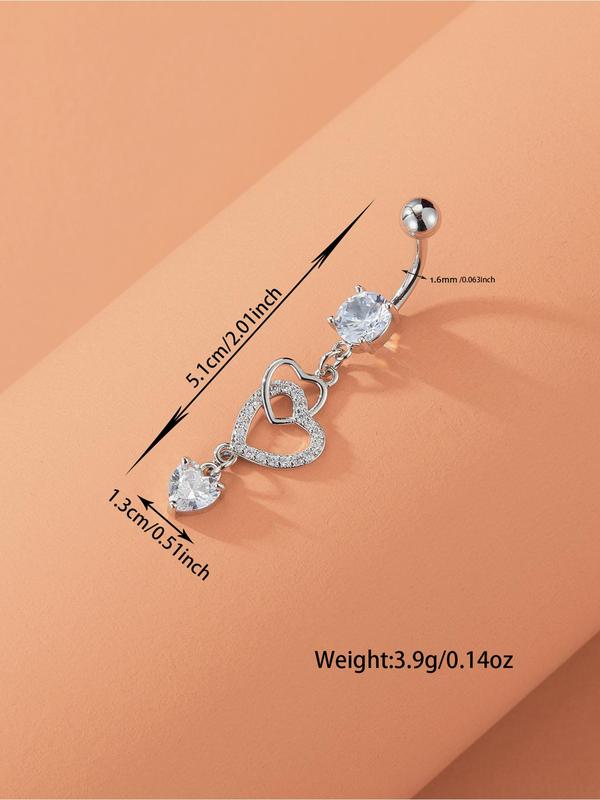 Fashion Hollow Out Heart Design Belly Button Ring, Rhinestone Decor Navel Piercing Body Jewelry For Women, Fashion Acccessory